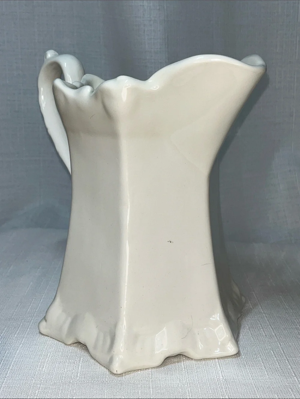 Handmade Signed White Pottery Pitcher Vase Rustic Farmhouse Creamer 8” Ceramic